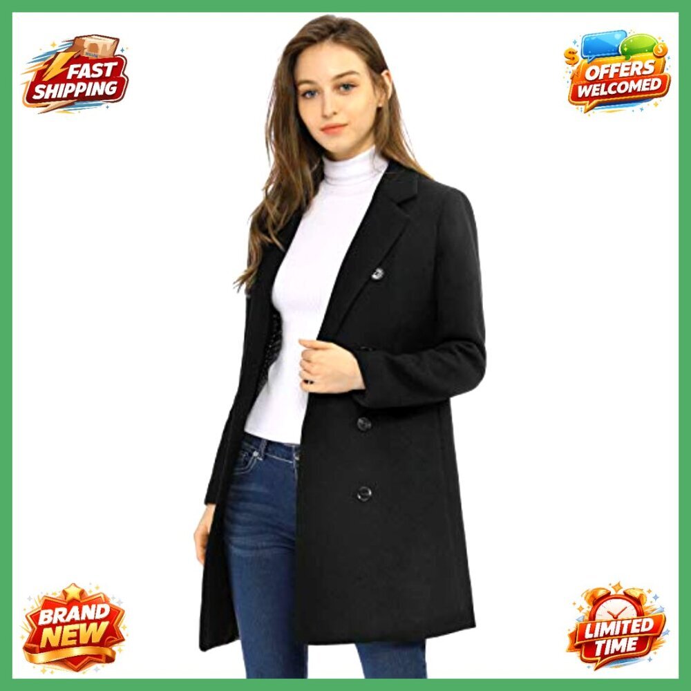 Women's Winter Trench Coat Double Breasted Notched Lapel Fully Lined - Picture 4 of 7
